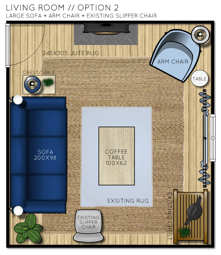 Country Cottage Living Room Floor Plan - Option 2