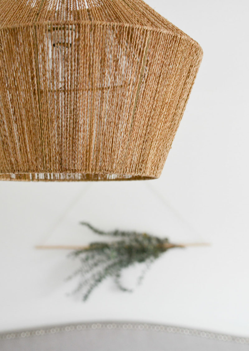 Global Neutral Master Bedroom Reveal - Tana Woven Lampshade with Eucalyptus Wall Hanging