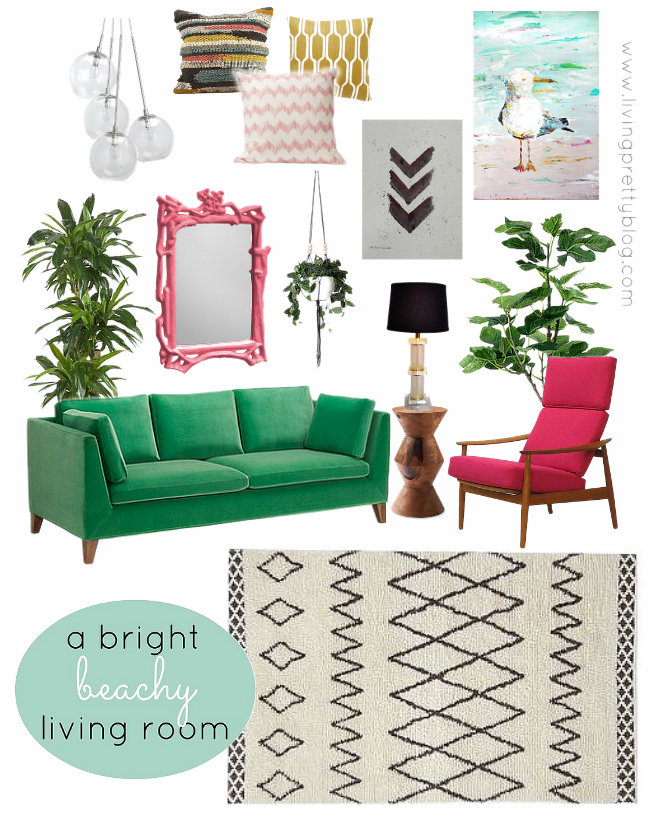 Mood Board - Bright Colorful Beachy Living Room Design Collaboration