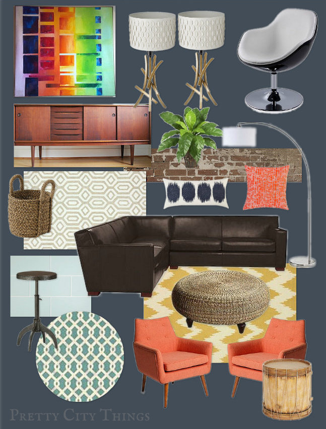 Mood Board - Cody's Colorful Midcentury Living Room Design Plan