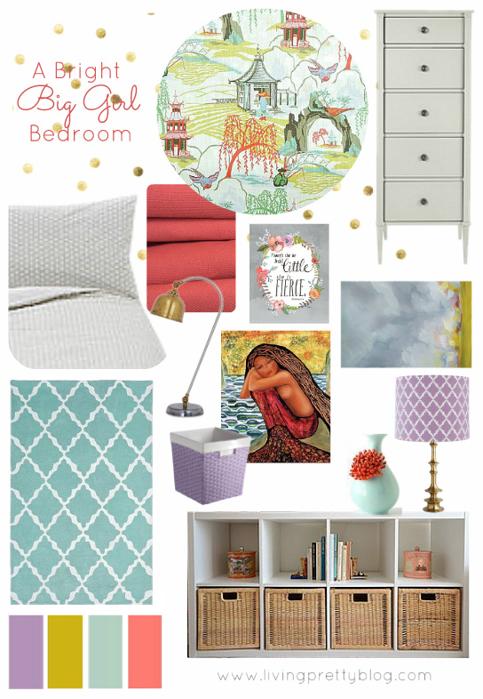 Coral Turquoise Lilac Mustard Big Girl Room