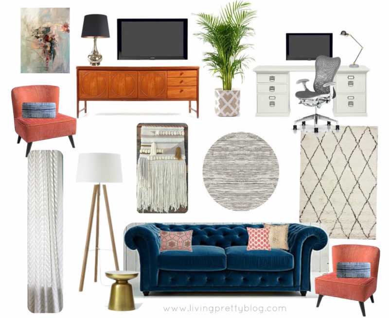 Mood Board Dining And Living Room Design Plans Emmerson Fifteenth Mood Board Living Room Design Featuring Midcentury Console Souk Rug Chesterfield Sofa