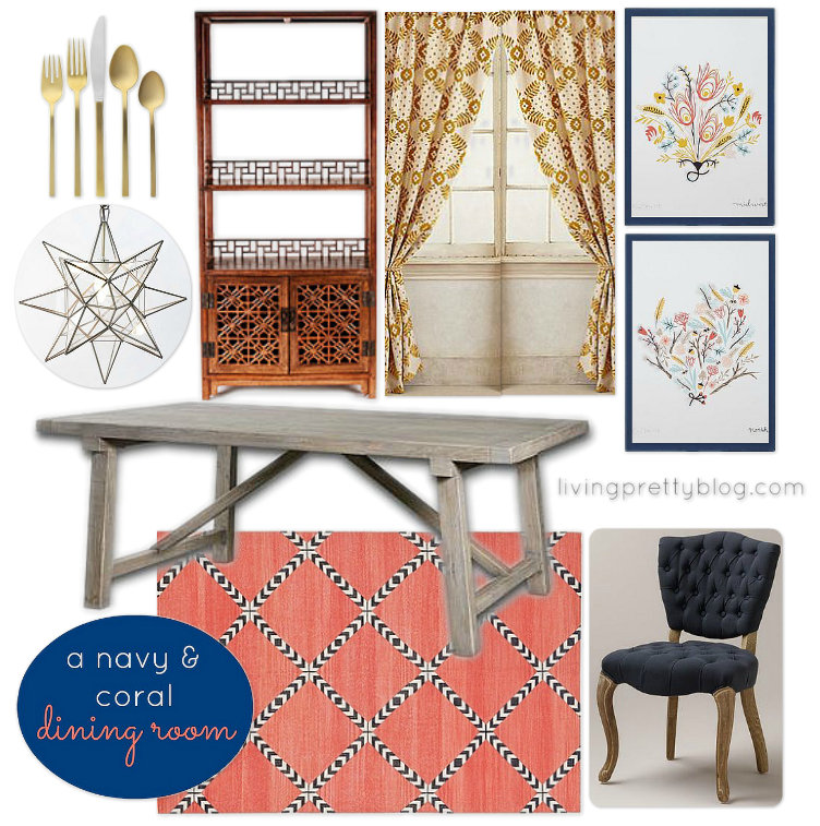 Mood Board - Navy & Coral Dining Room Design