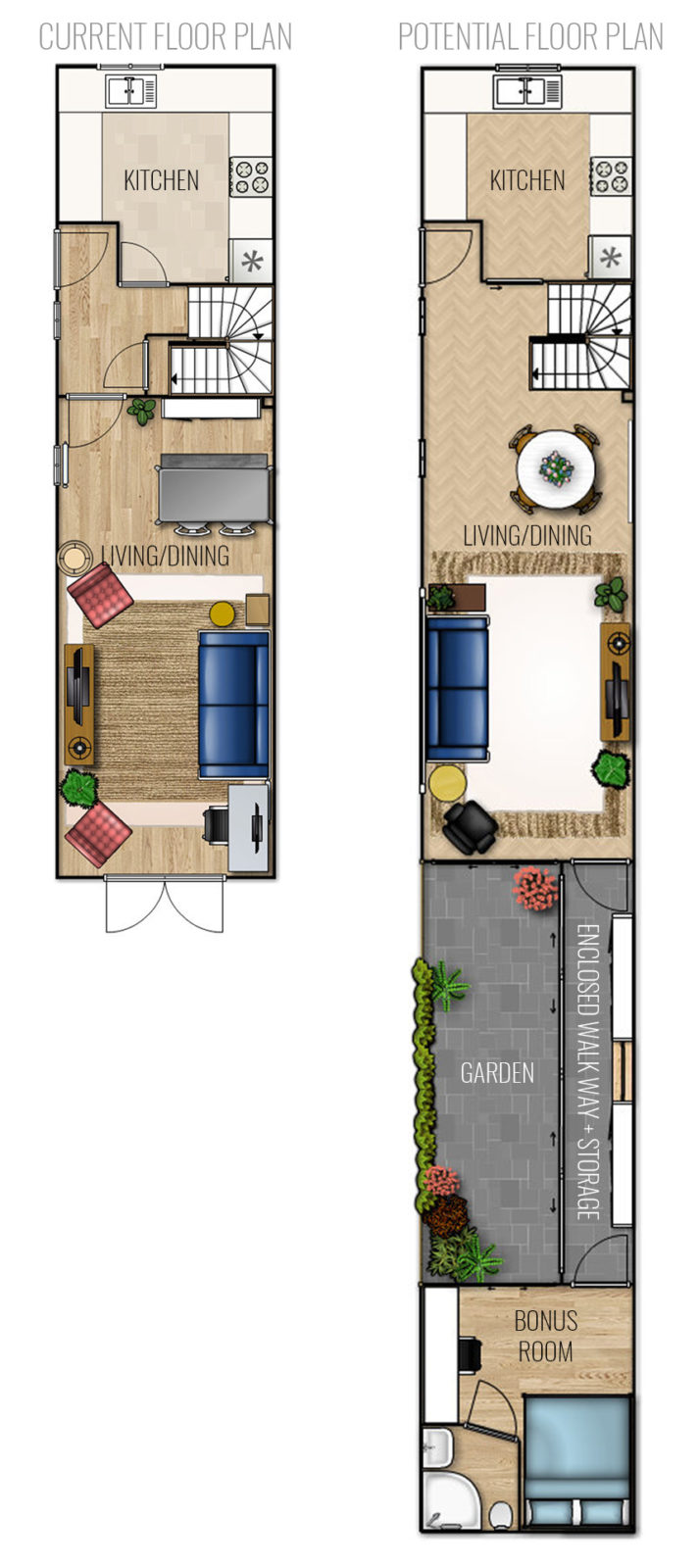 1st Floor Current vs Potential Extension Living Dining Floor Plan