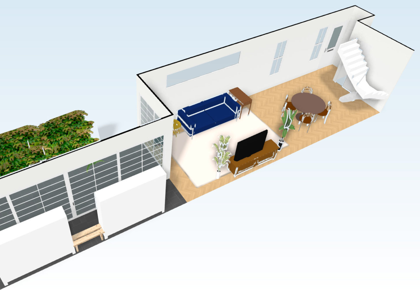 3D Rendering of Potential 1st Floor Extension Showing Living and Dining Area